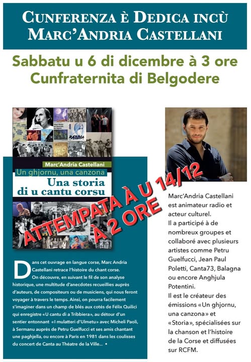 Conférence et dédicace avec Marc'Andria Castellani sur "Un ghjornu, una canzona"