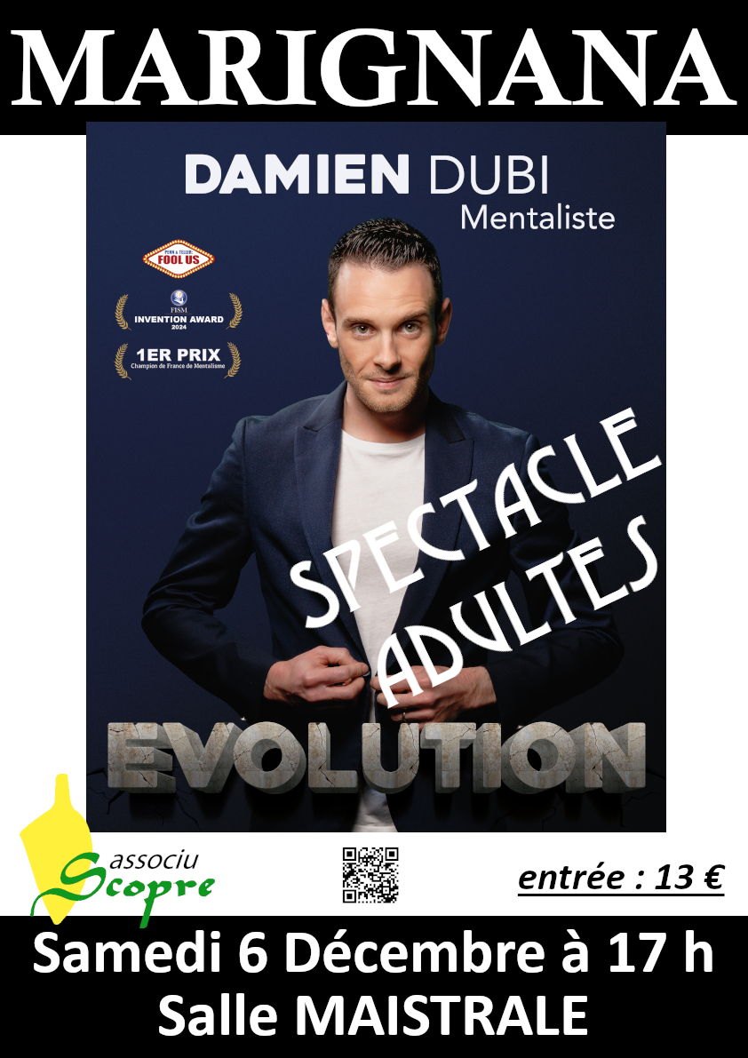 Spectacle de Mentalisme avec Damien Dubi : Évolution - Salle Maistrale