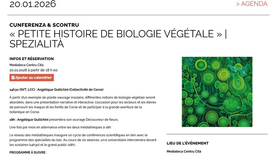 Cycle de conférences : Petite histoire de biologie végétale par Angélique Quilichini