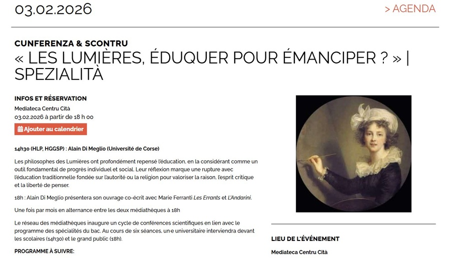 Cycle de conférences : Les Lumières, éduquer pour émanciper ? avec Alain Di Meglio