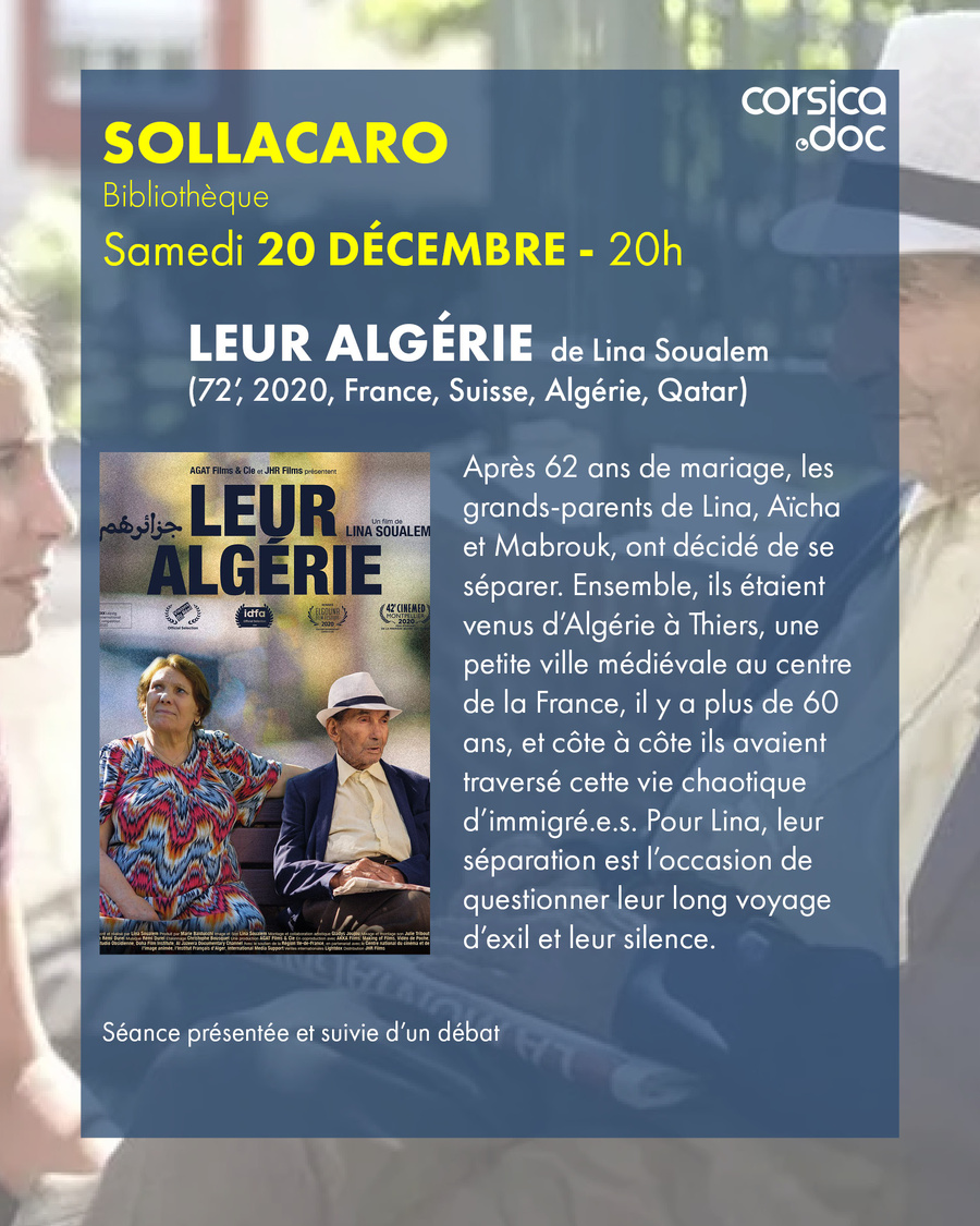 Ciné-village proposé par CORSICADOC  / Projection du film "Leur Algérie" de Lina Soualem suivie d'un débat - Bbibliothèque