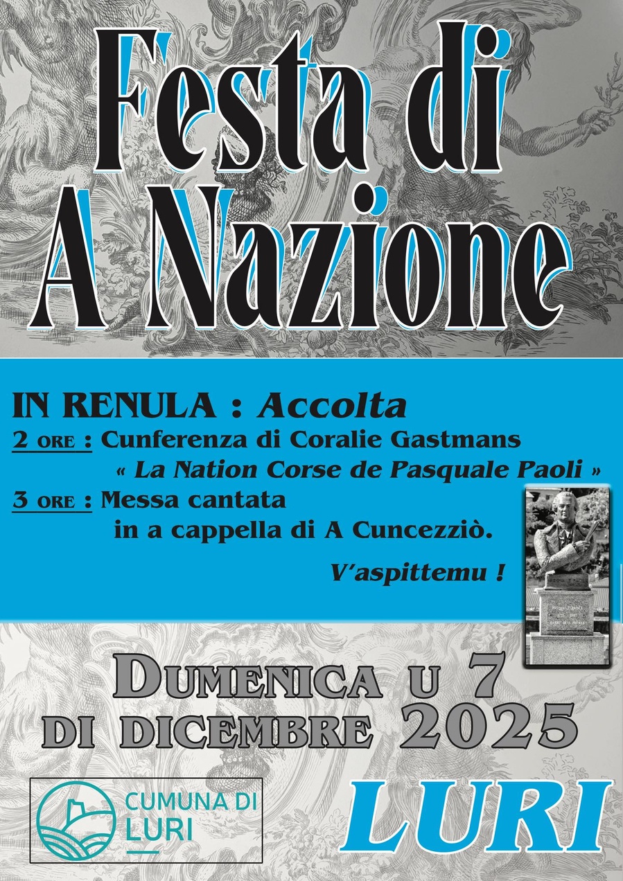 Festa di a Nazione / Conférence de Coralie Gastmans "La Nation Corse de Pasquale Paoli: l’enfance de Paoli, l’Etat souverain de 1755, Pasquale Paoli et le Cap Corse"- Luri