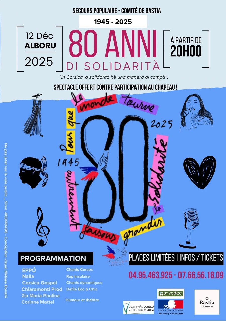 Spectacle solidaire : 80 ans du Secours Populaire, comité de Bastia  - Centre Culturel Alb'Oru