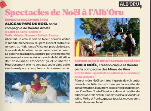 Spectacle : "Adieu Noël" création cirque et théâtre par la Cie des Mines de Rien - Centre Culturel Alb'Oru