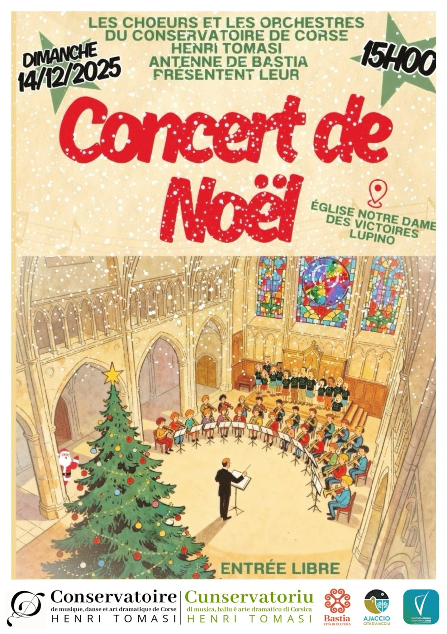 Concert de Noël – chœurs et orchestres du Conservatoire de Corse Henri Tomasi- Église Notre Dame des Victoires – Lupinu
