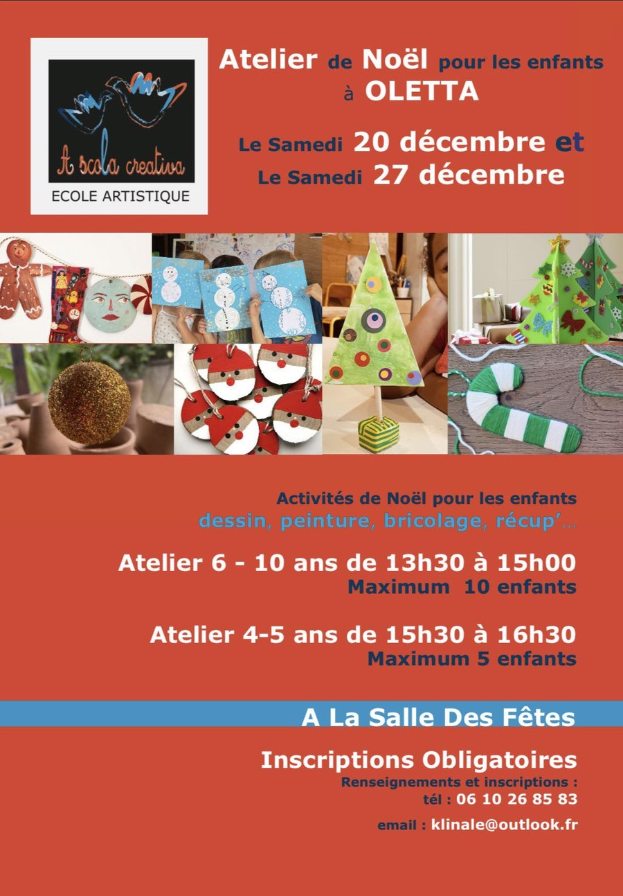 Ateliers de Noël : dessin, peinture, bricolage, récup’… (4/10 ans)  – Salle des fêtes