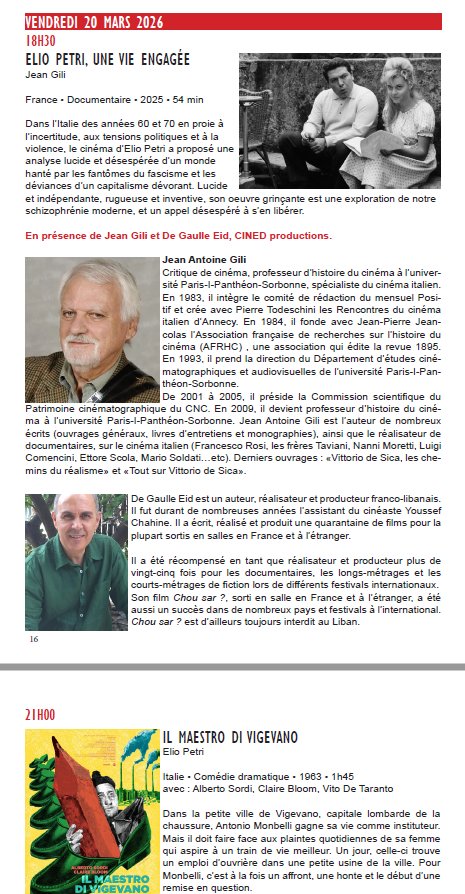 Week-end Elio Petri et Valerio Zurlini : Projections de films à la Cinémathèque de Corse