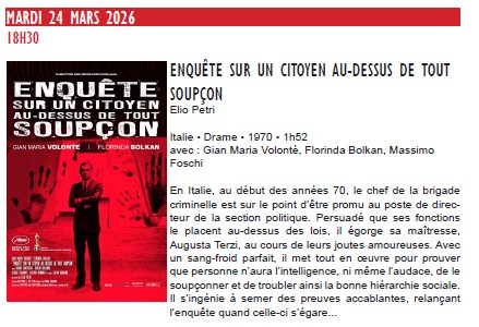 Projection du film : "Enquête sur un citoyen au-dessus de tout soupçon" d'Elio Petri - Cinémathèque de Corse