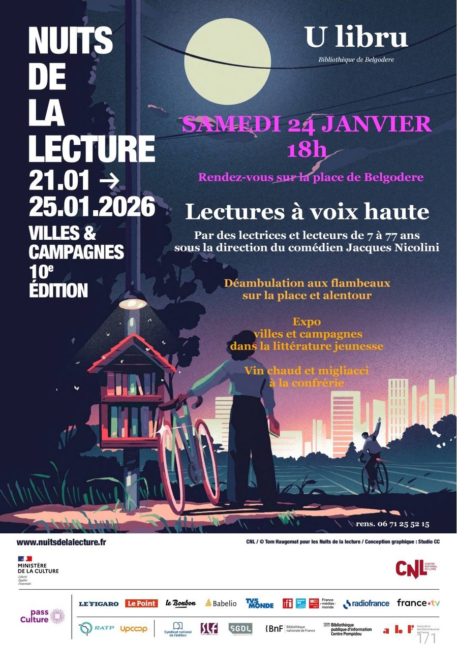 Nuit de la lecture sur le thème "Villes et campagnes" : Lectures à voix haute sous la direction du comédien Jacques Nicolini - Place du village