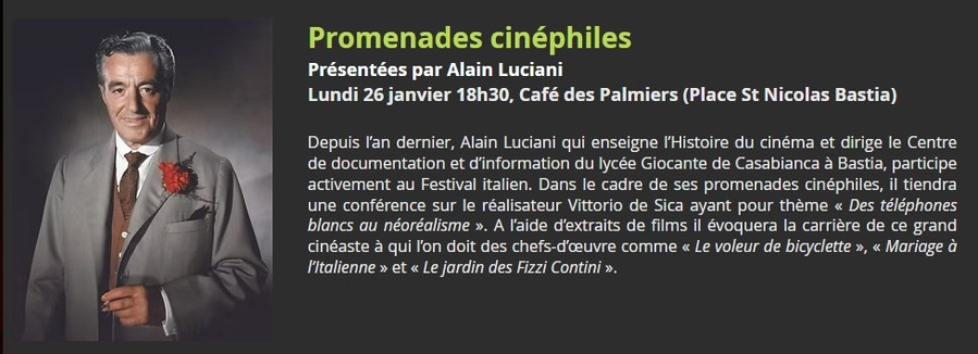 38è Festival du Cinéma Italien de Bastia /  Promenades cinéphiles présentées par Alain Luciani - Café des Palmiers
