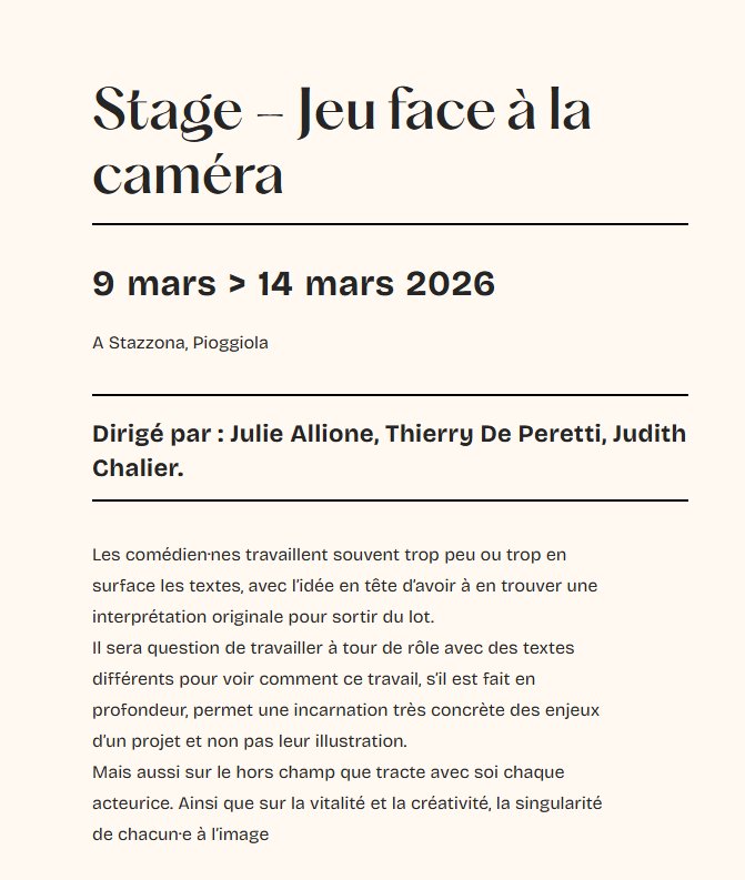 Stage : Jeu face à la caméra dirigé par Julie Allione, Thierry De Peretti et Judith Chalier proposé par l'Aria Corse - L'Aria