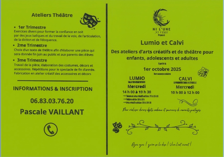 Ateliers Théâtre et Arts Créatifs proposés par Ni l'une, ni vers - La Poudrière