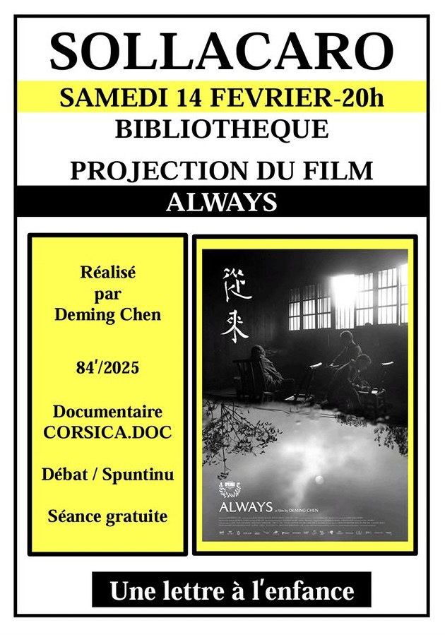 Ciné-village proposé par CORSICADOC / Projection du documentaire "Always" de Deming Chen (2025) - Bibliothèque
