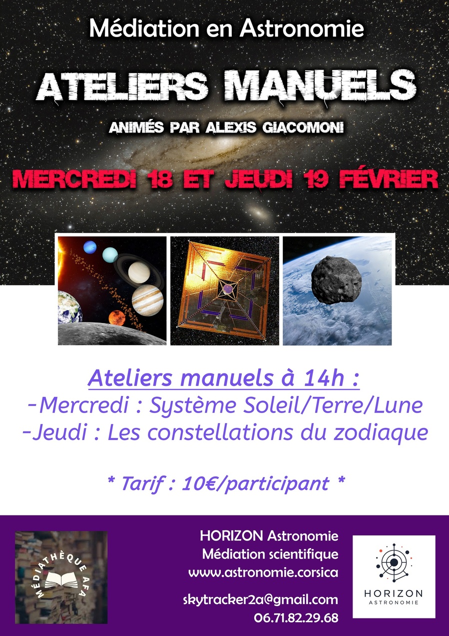 Ateliers manuels sur le thème de l'astronomie animés par Alexis Giacomoni -  Médiathèque