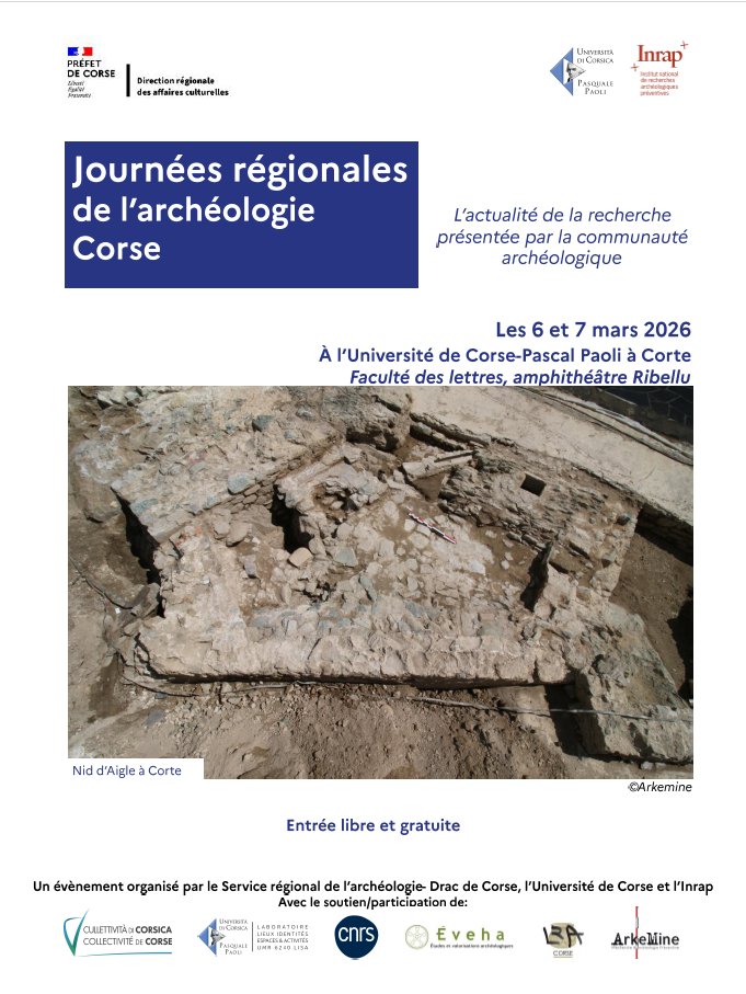 Journées régionales  de l'archéologie Corse : "L'actualité de la recherche présentée par la communauté archéologique" - Campus Mariani Amphi Ribellu