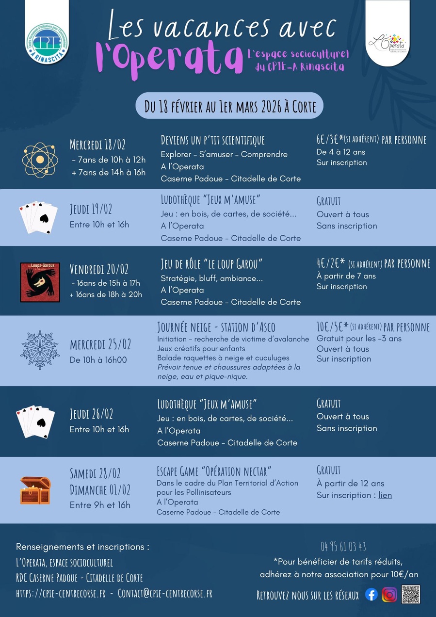 Les vacances avec l'Operata : Ludothèque "Jeux m'amuse" proposé par le CPIE Centre Corse A Rinascita - La Citadelle