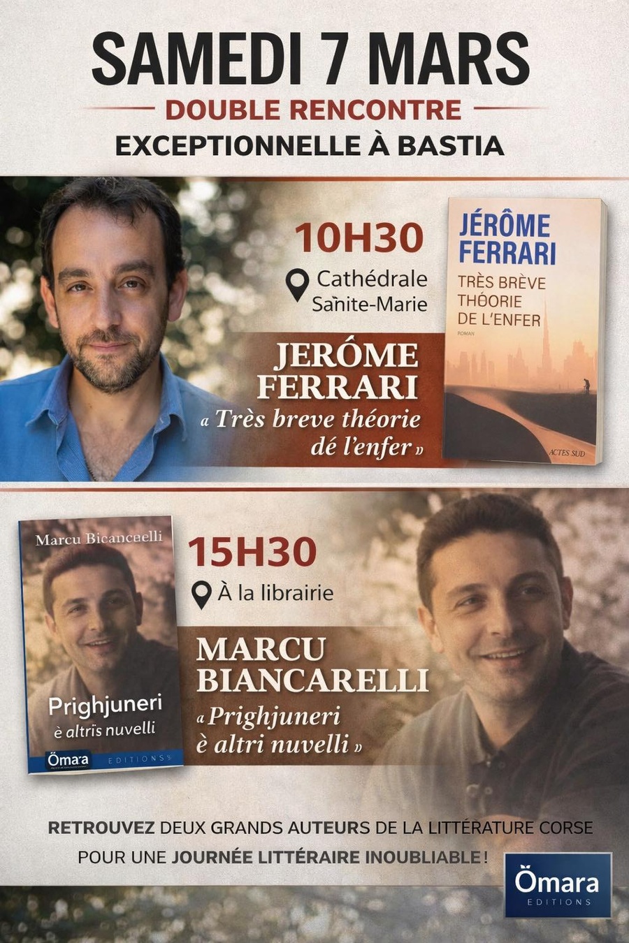 Journée littéraire à Bastia avec Jérôme Ferrari et Marcu Biancarelli