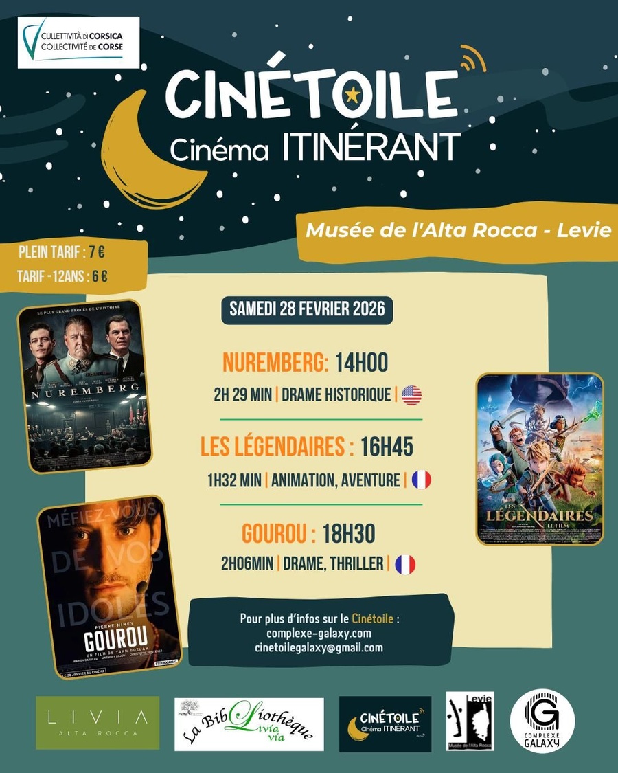 Cinétoile : Cinéma itinérant / Projection des films "Nuremberg", "Les légendaires" et "Gourou" - Musée de l'Alta Rocca