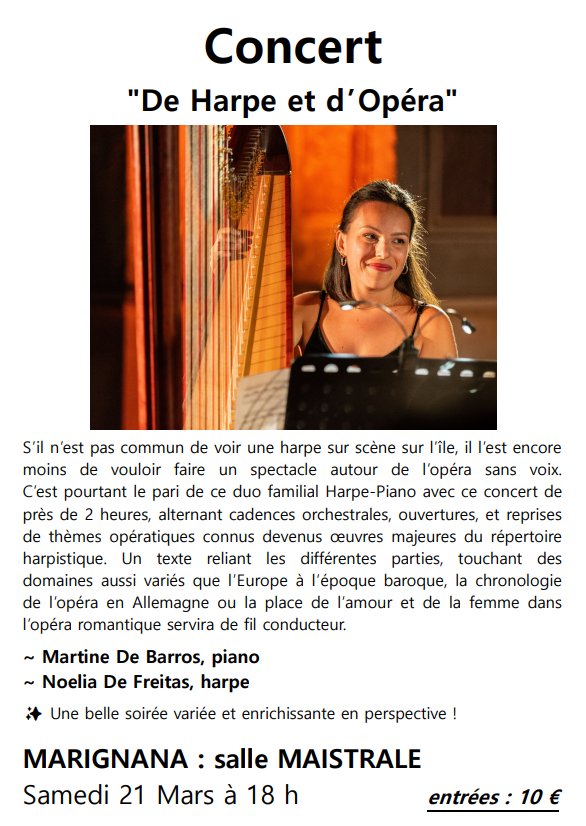 Concert : "De Harpe et d’Opéra" avec Martine De Barros au piano et Noelia De Freitas à la harpe - Salle Maistrale