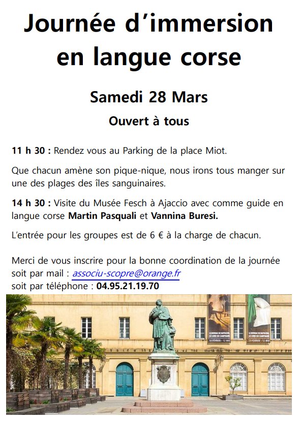 Journée d’immersion en langue corse à Aiacciu proposée par l'associu Scopre - Place Miot