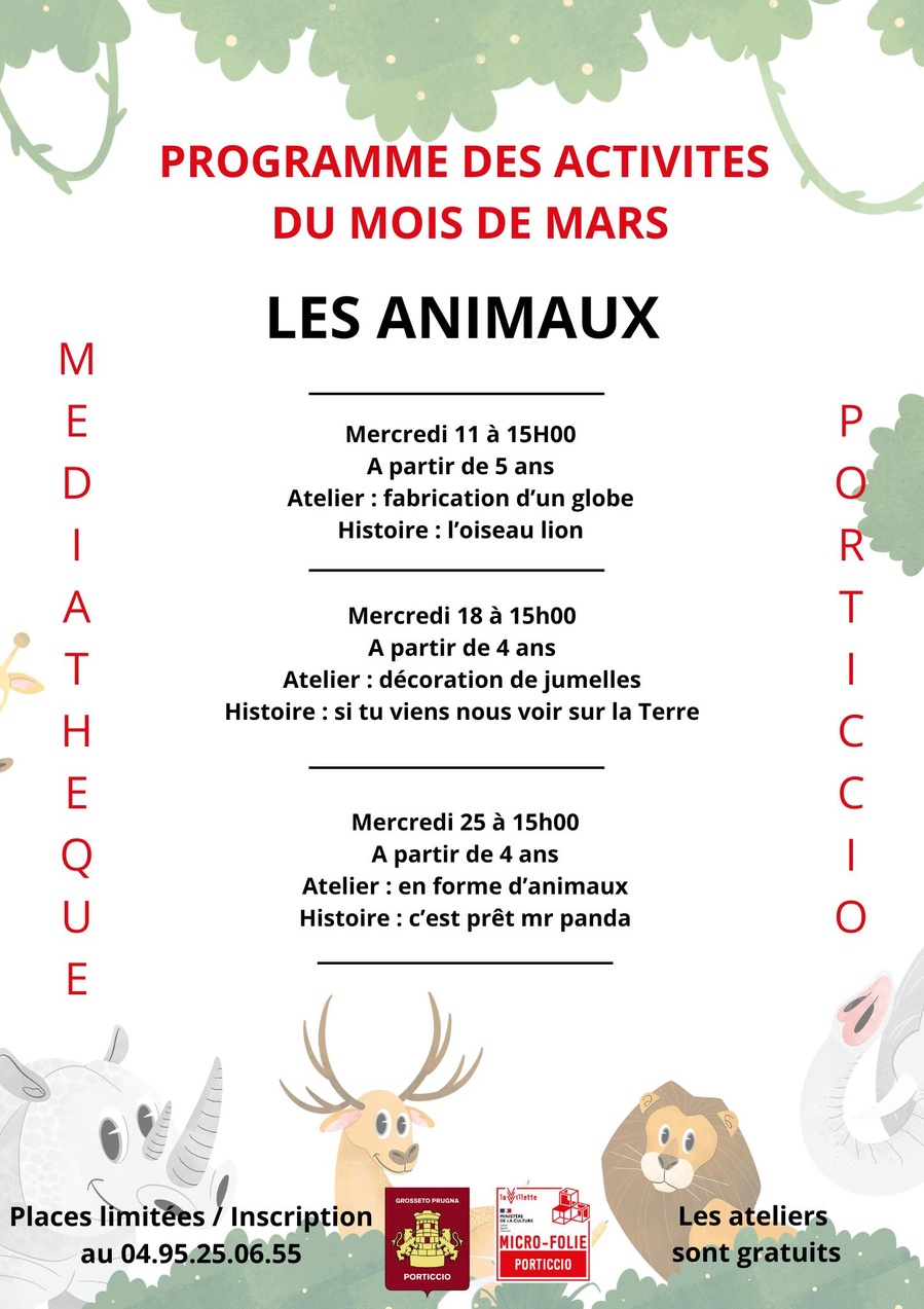 Atelier d'animaux et histoire à la Médiathèque de Porticcio