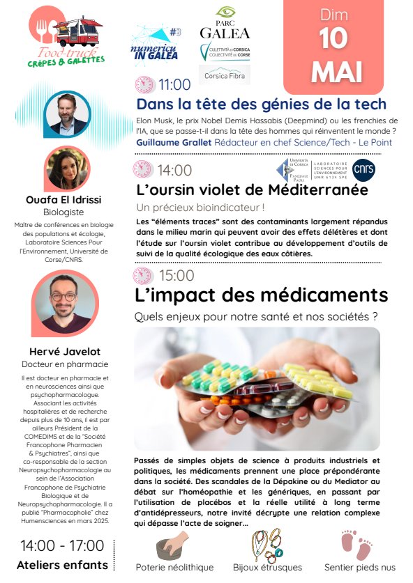 Les rencontres du Parc Galea / "L’oursin violet de Méditerranée. Un précieux bioindicateur !" par Ouafa El Idrissi, Biologiste et "L’impact des médicaments. Quels enjeux pour notre santé et nos sociétés ?" par Hervé Javelot, Docteur en pharmacie - Parc Galea