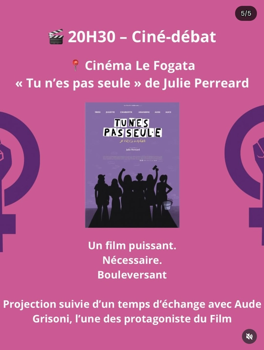 Journée internationale de lutte pour les droits des femmes / Ciné-débat autour du film "Tu n'es pas seule" de Julie Perreard en présence d'Aude Grisoni  - Cinéma Le Fogata