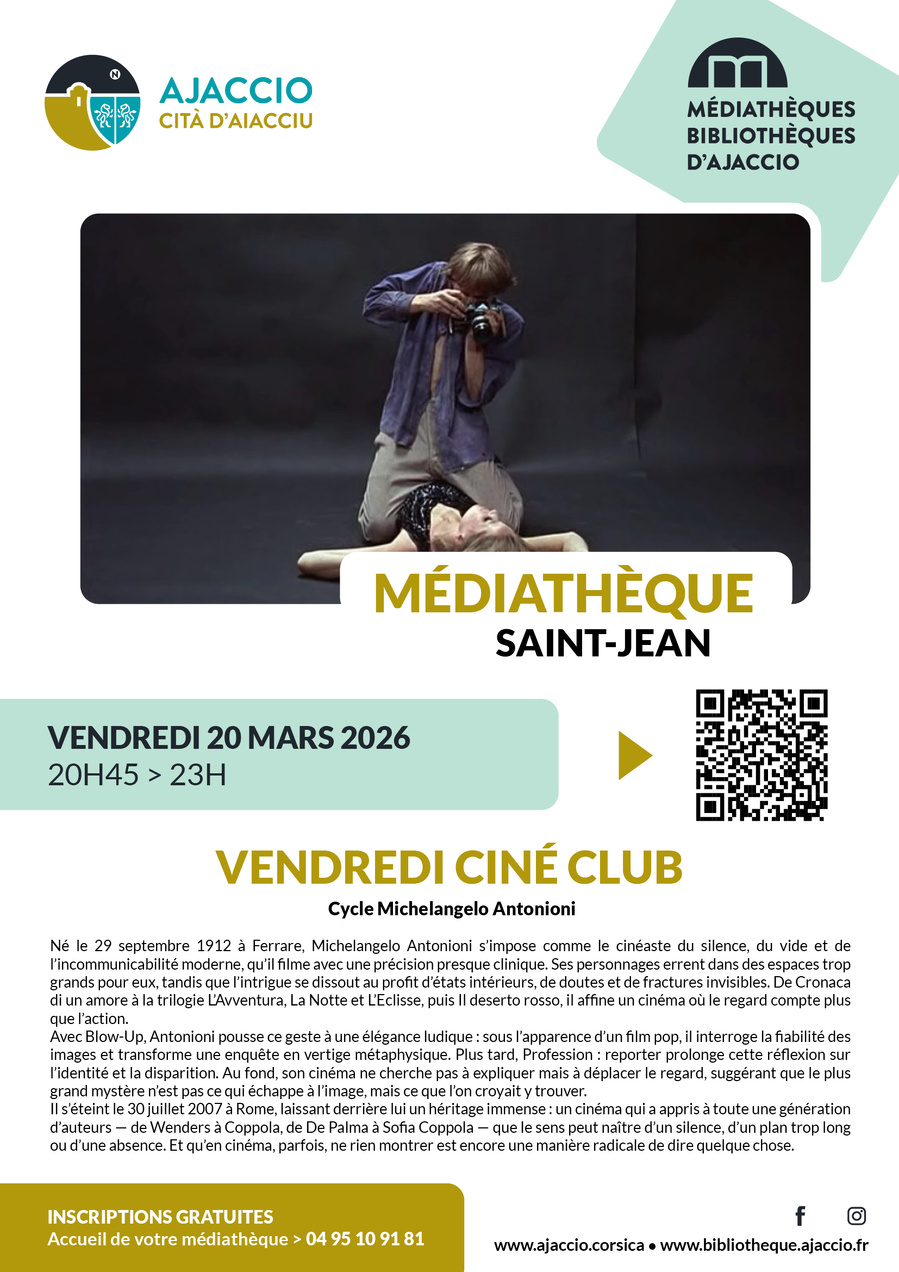 Vendredi Ciné-club : Cycle Michelangelo Antonioni (adultes) - Médiathèque Saint-Jean