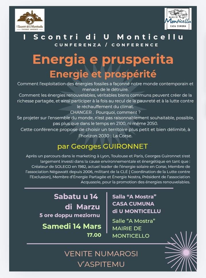 Conférence I Scontri di U Monticellu : Energie et prospérité" avec Georges Guironnet - Salle A Mostra