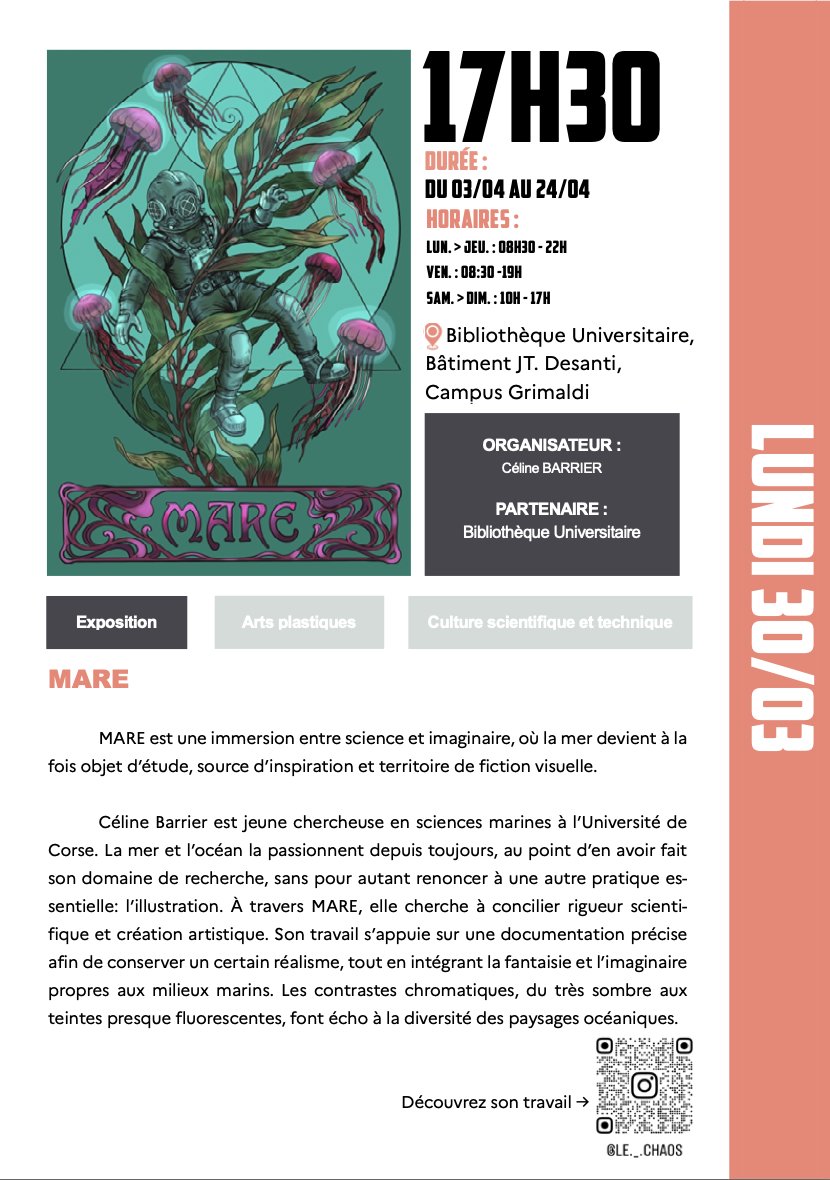 JACES 2026 : Exposition "Mare" de Céline Barrier - Bibliothèque Universitaire (Hall)