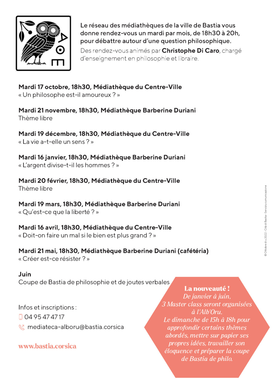 Café philo animé par Christophe Di Caro - Médiathèque Barberine Duriani - Bastia