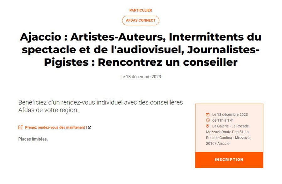 Artistes-Auteurs, Intermittents du spectacle et de l'audiovisuel, Journalistes-Pigistes : Rencontrez un conseiller Afdas à Aiacciu 