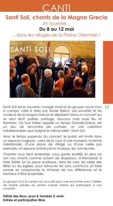 Santi Soli, chants de la Magna Grecia En tournée... - Dans les villages de la Plaine Orientale !