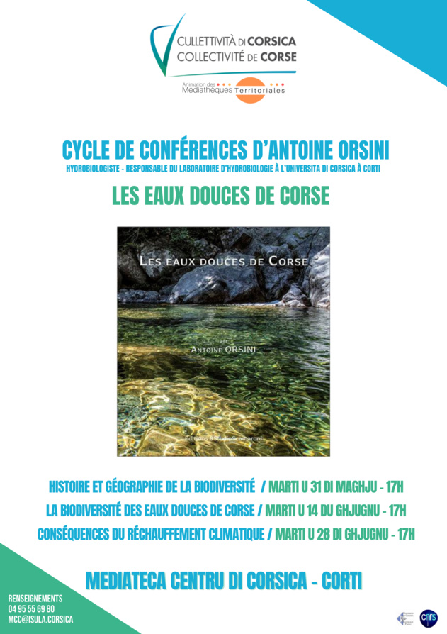 Cycle de conférence d’Antoine Orsini autour de son ouvrage "Les eaux douces de Corse" - Médiathèque Centre Corse - Corte