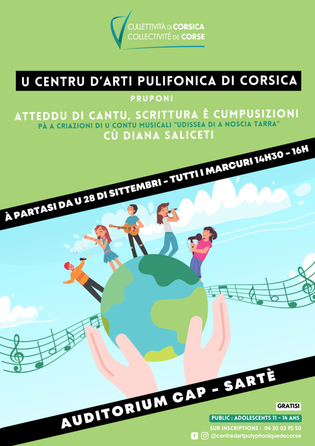 "Udissea di a noscia tarra" : Atteddu di cantu, scrittura è cumpusizioni cù Diana Saliceti - Centru D’Arti Pulifonica di Corsica - Sartè "Udissea di a noscia tarra" : Atteddu di cantu, scrittura è cumpusizioni cù Diana Saliceti - Centru D’Arti Pulifonica di Corsica - Sartè