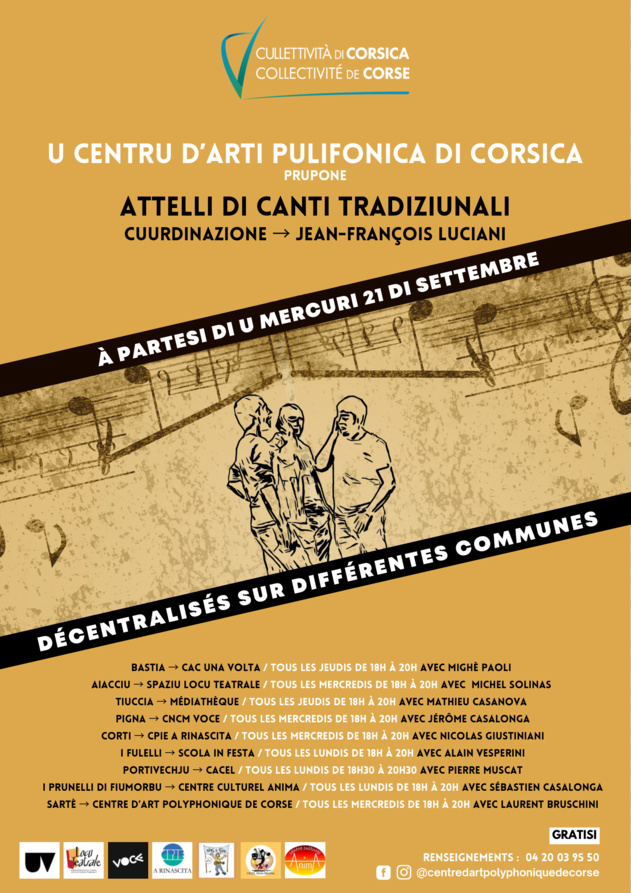 Ateliers de chants traditionnels proposés par le Centre d'Art Polyphonique de Corse, coordonnés par Jean-François Luciani Ateliers de chants traditionnels proposés par le Centre d'Art Polyphonique de Corse, coordonnés par Jean-François Luciani