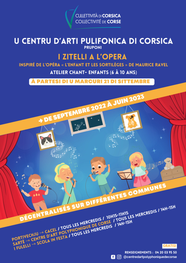 Atelier de chant pour les enfants "I ZITELLI À l’OPERA" dirigé par  Brice Lebert  proposé par Centre d'Art Polyphonique de Corse