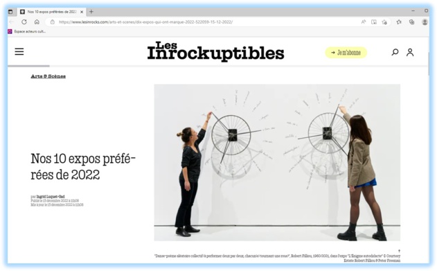 L'exposition du FRAC Corse "Cautère" des artistes Caroline Poggi et Jonathan Vinel dans le Top 10 des expositions préférées 2022 des Inrocks !