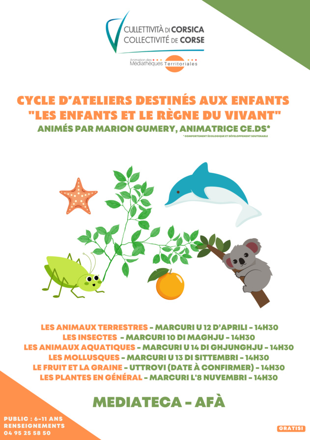 Cycle d’ateliers destinés aux enfants : "Les enfants et le règne du vivant" animés par Marion Gumery, animatrice CE.DS - Médiathèque d’Afà 