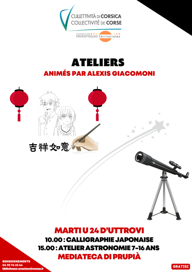 Ateliers "Calligraphie japonaise" et "Astronomie" animés par Alexis Giacomoni - Mediateca di Prupià