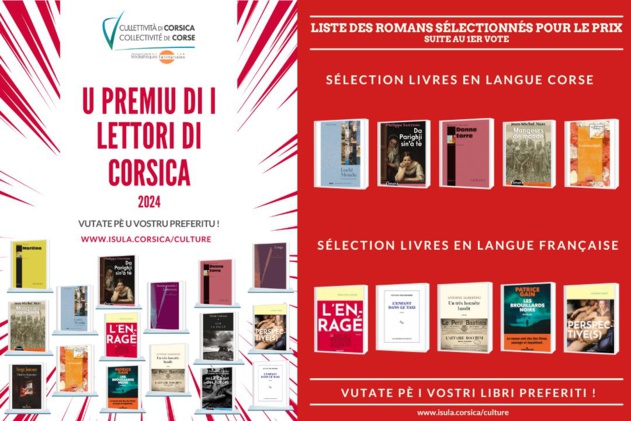 Premiu di i lettori di Corsica 2024 : Liste des romans sélectionnés pour le prix, suite au 1er vote Premiu di i lettori di Corsica 2024 : Liste des romans sélectionnés pour le prix, suite au 1er vote