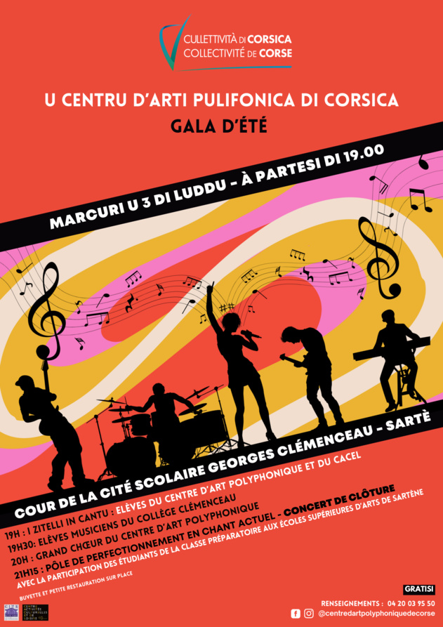 Retour en images sur le Gala d’été du centre d’art polyphonique de Corse qui s'est déroulé le mercredi 3 juillet dans la cour de la cité scolaire Georges Clémenceau à Sartè Retour en images sur le Gala d’été du centre d’art polyphonique de Corse qui s'est déroulé le mercredi 3 juillet dans la cour de la cité scolaire Georges Clémenceau à Sartè