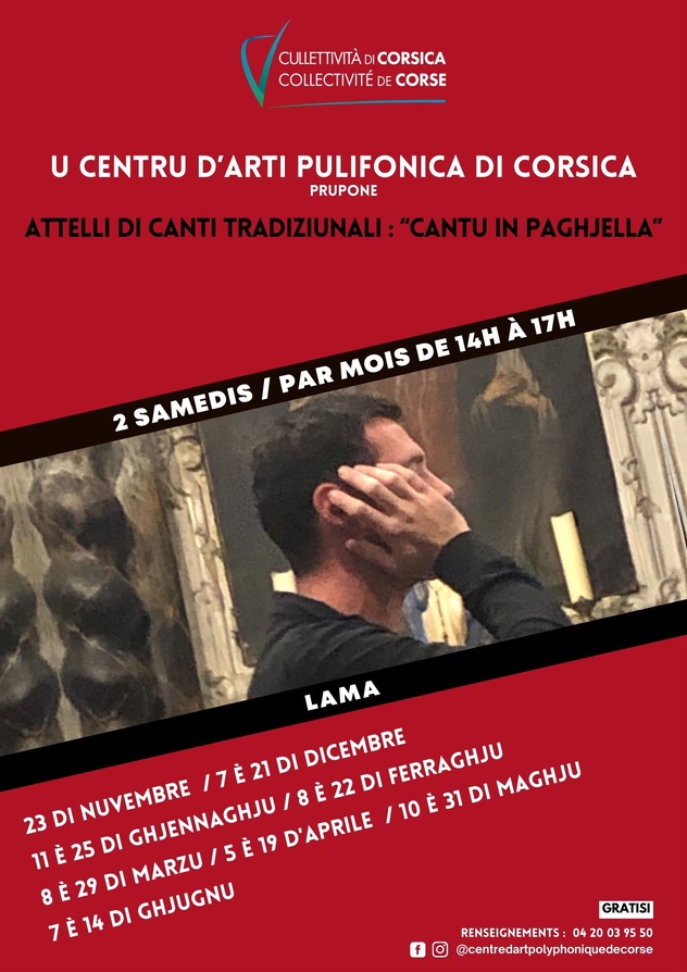 Retour en images sur l'atelier de chant traditionnel “Cantu in Paghjella” proposé par le Centre d'Art Polyphonique de Corse qui s'est déroulé le samedi 23 novembre à Lama Retour en images sur l'atelier de chant traditionnel “Cantu in Paghjella” proposé par le Centre d'Art Polyphonique de Corse qui s'est déroulé le samedi 23 novembre à Lama