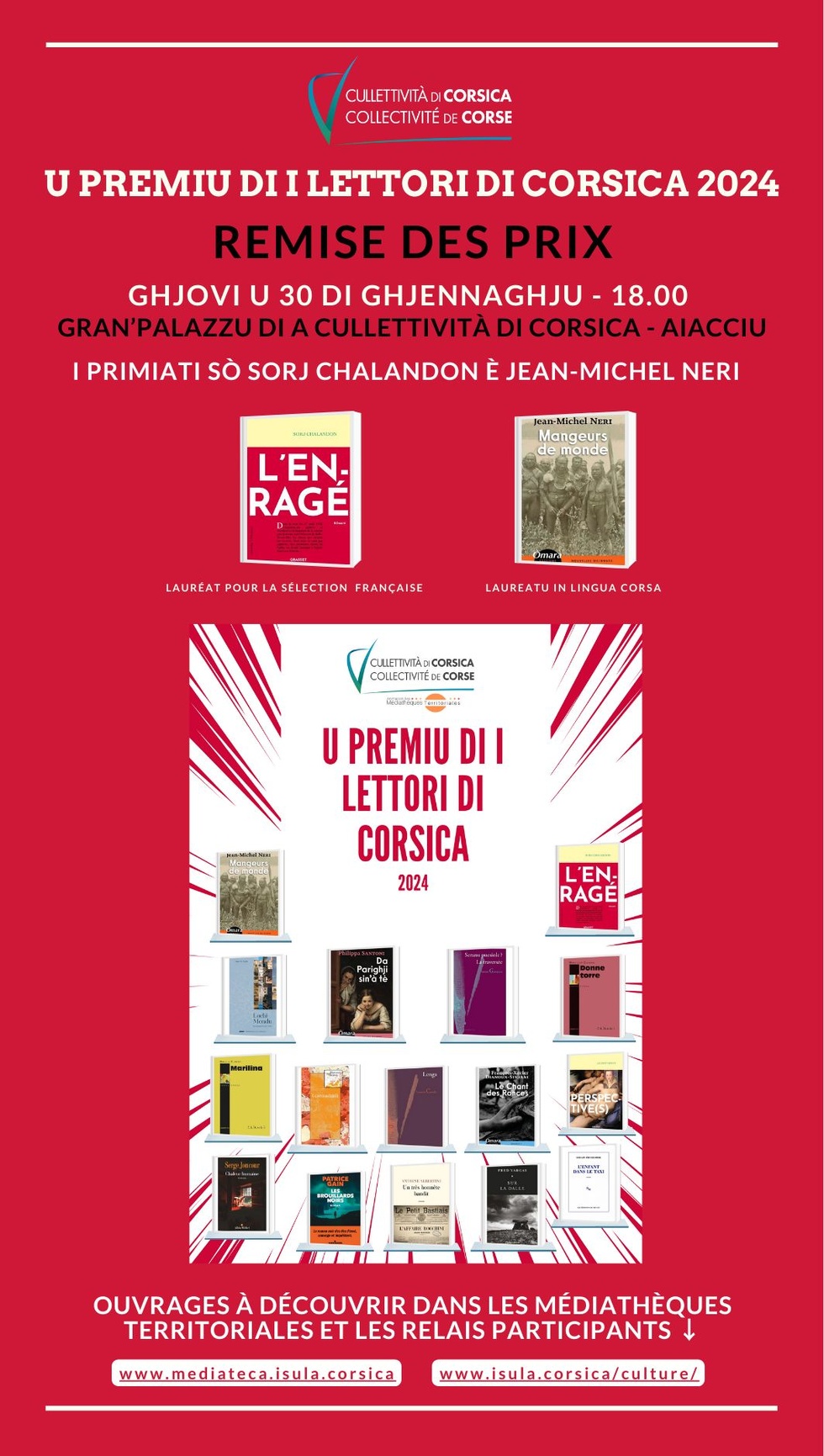 Retour en images sur la cérémonie de Remise des Prix des lecteurs de Corse 2024 au Palazzu di a Cullettività - Aiacciu Retour en images sur la cérémonie de Remise des Prix des lecteurs de Corse 2024 au Palazzu di a Cullettività - Aiacciu