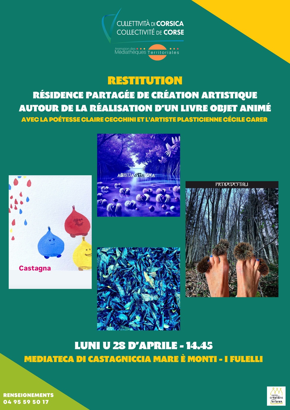 Retour en images : Restitution de la résidence partagée de création artistique autour de la Création d’un livre objet animé avec la poétesse Claire Cecchini et l’artiste plasticienne Cécile Carer - Médiathèque de Castagniccia Mare è Monti - I Fulelli