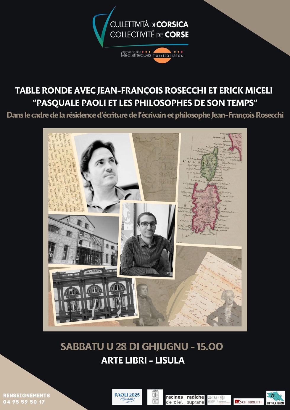 Tricentenaire-Paoli / Table ronde avec Jean-François Rosecchi et Erick Miceli sur le thème : « Pasquale Paoli et les philosophes de son temps » dans le cadre de la résidence d’écriture de Jean-François Rosecchi - Casa Salvini - L'Isula