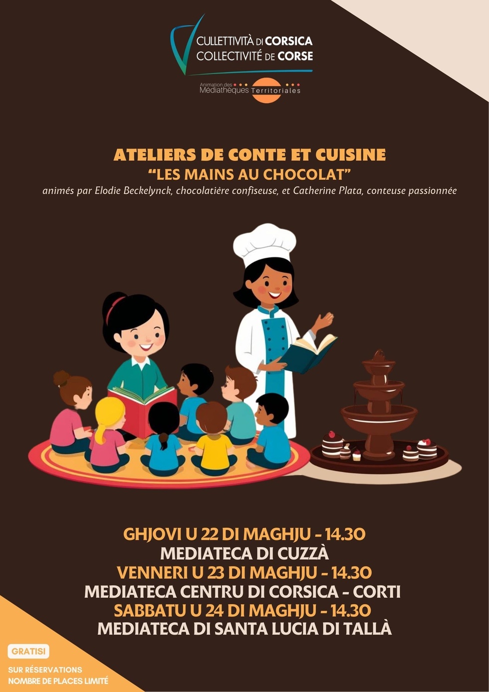 Ateliers de conte et cuisine : “Les mains au chocolat” animés par Elodie Beckelynck, artisane chocolatier-confiseur, et Catherine Plata, narratrice-conteuse