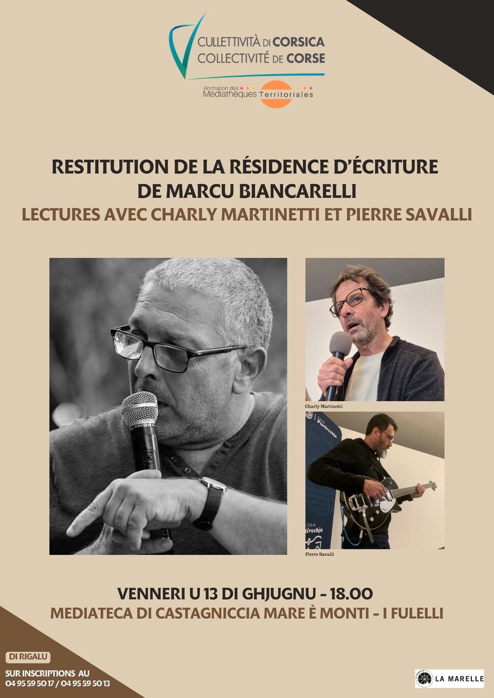 Restitution de la résidence d’écriture de Marcu Biancarelli : Lectures avec Charly Martinetti et Pierre Savalli - Médiathèque de Castagniccia Mare et Monti - I Fulelli 
