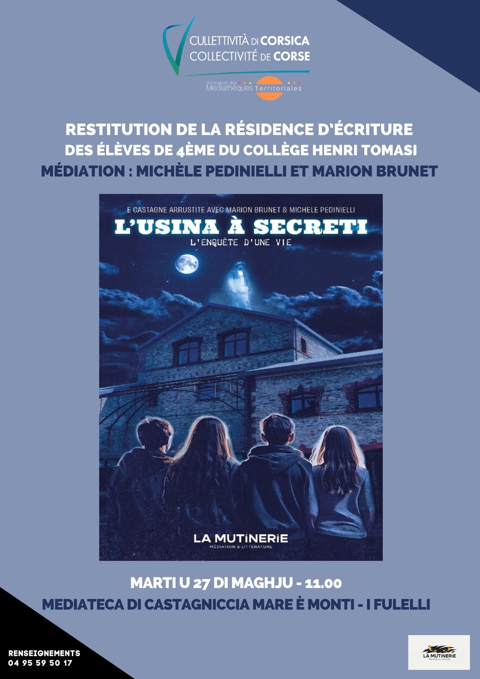 Retour en images sur la restitution de la résidence d’écriture des élèves de 4ème du collège Henri Tomasi, médiation : Michèle Pedinielli et Marion Brunet le mardi 27 mai - Médiathèque de Castagniccia Mare et Monti - I Fulelli Retour en images sur la restitution de la résidence d’écriture des élèves de 4ème du collège Henri Tomasi, médiation : Michèle Pedinielli et Marion Brunet le mardi 27 mai - Médiathèque de Castagniccia Mare et Monti - I Fulelli