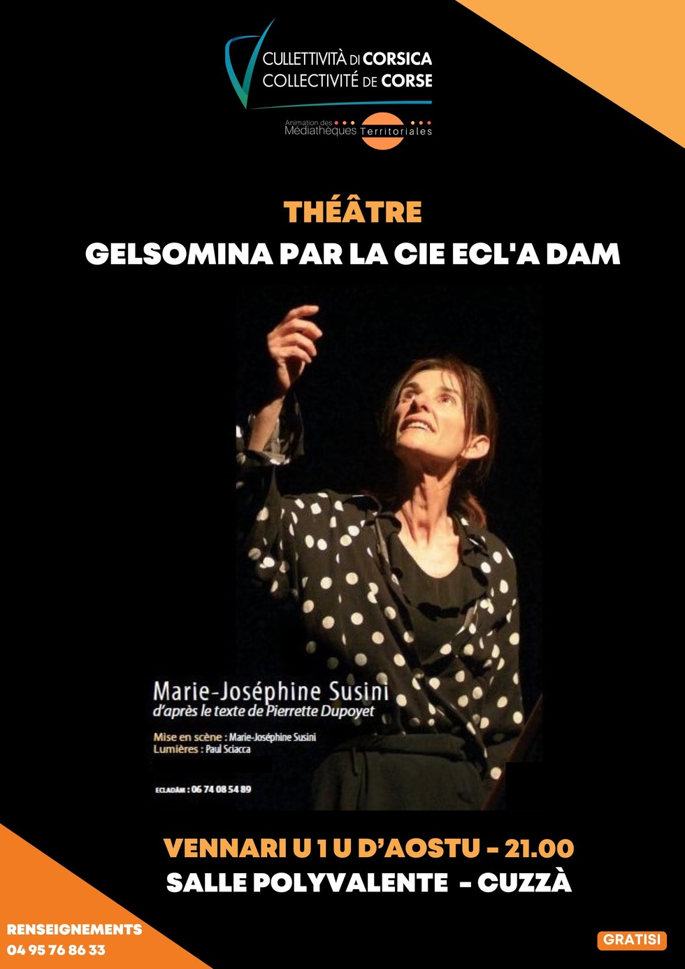 Théâtre "Gelsomina", Mise en scène et interprétation de Marie-Joséphine Susini - Salle polyvalente - Cuzzà